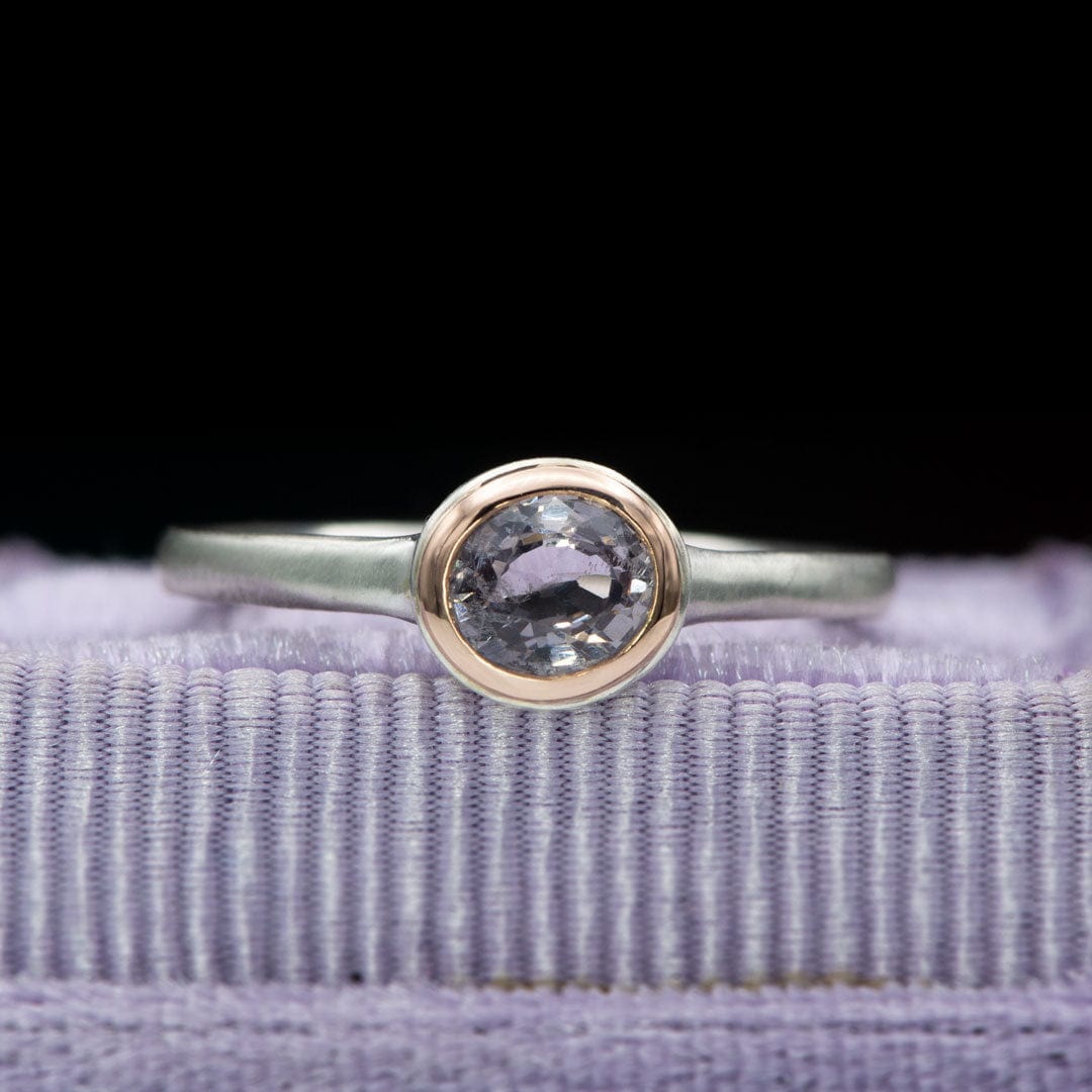 Oval Grayish-Lavender Spinel Rose Gold Bezel Sterling Silver Stacking Ring, Size 4 to 9 Ready to ship Ring Ready To Ship by Nodeform