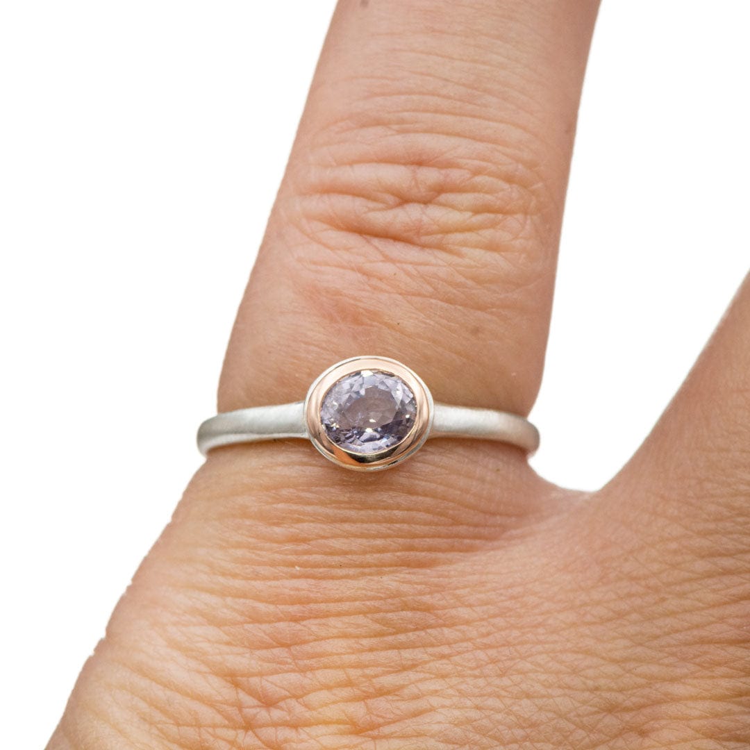 Oval Grayish-Lavender Spinel Rose Gold Bezel Sterling Silver Stacking Ring, Size 4 to 9 Ring Ready To Ship by Nodeform