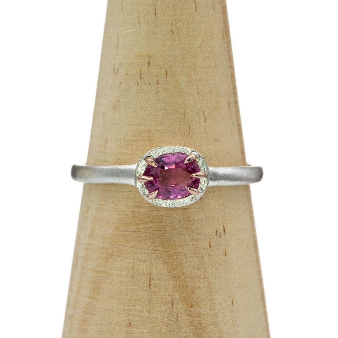 Oval Pink Spinel Rose Gold Prong Set Sterling Silver Stacking Ring, Size 4 to 9 Ring Ready To Ship by Nodeform