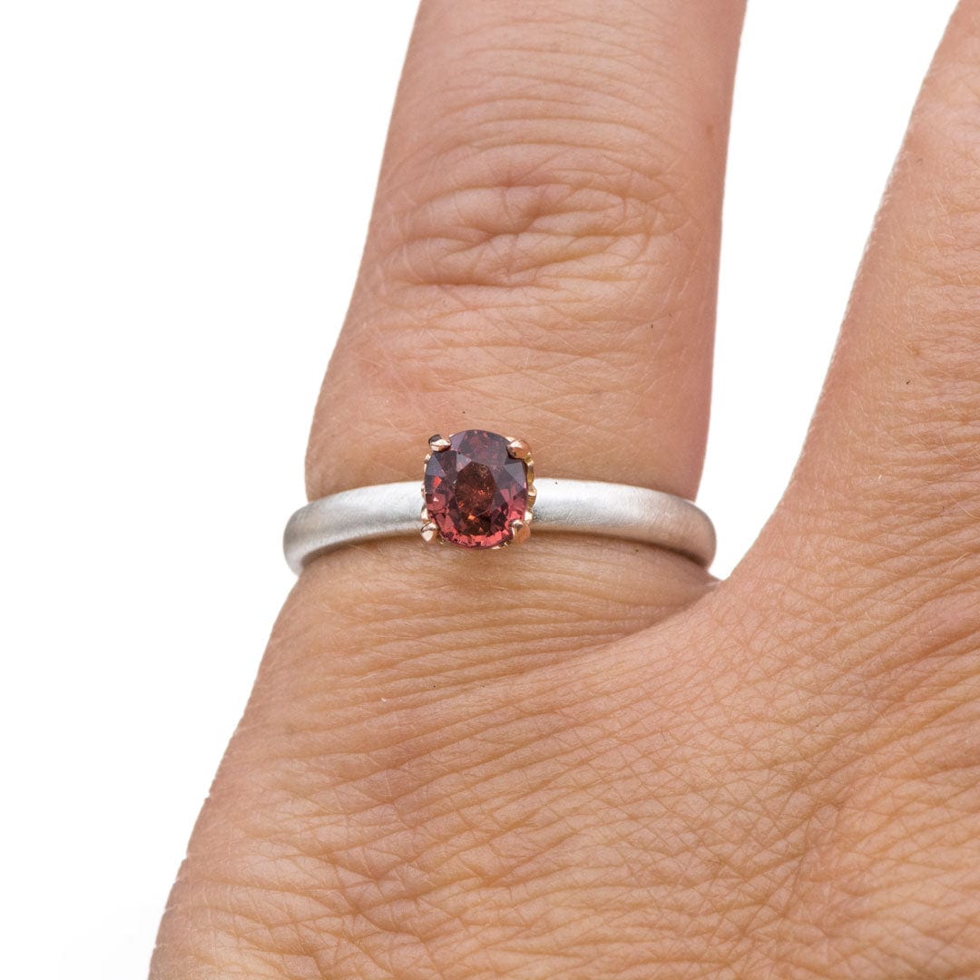 Oval Red Spinel Rose Gold Prong Set Sterling Silver Stacking Ring Ring Ready To Ship by Nodeform