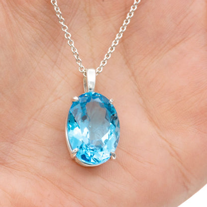 Oval Swiss Blue Sterling Silver Prong Set Gemstone Pendant Necklace, Ready to ship Necklace / Pendant by Nodeform