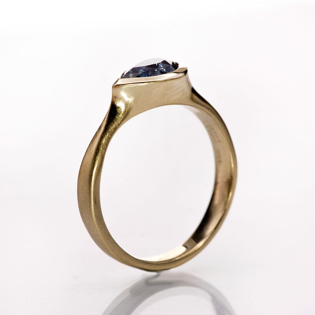 Pear Genuine Blue Sapphire Tear Drop Bezel Solitaire Engagement Ring Ring by Nodeform