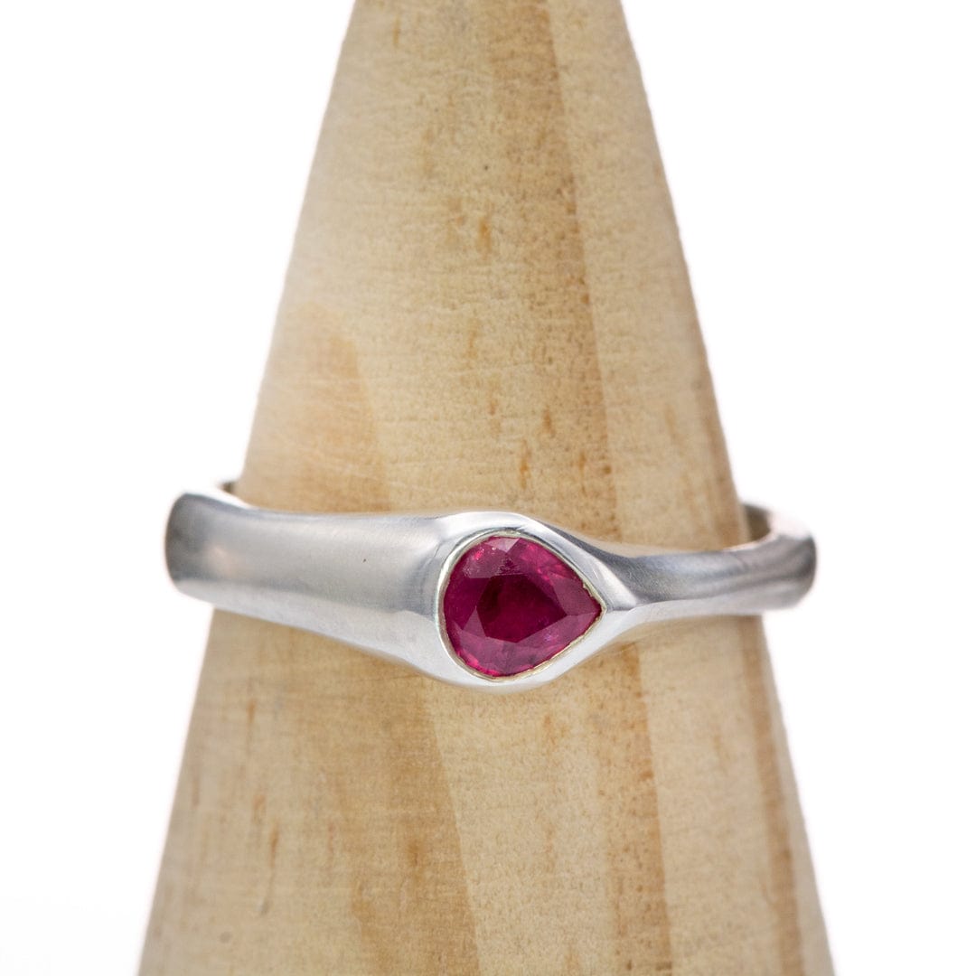 Pear Pink Sapphire Sideways Bezel Sterling Silver Ring, Ready to Ship Ring Ready To Ship by Nodeform