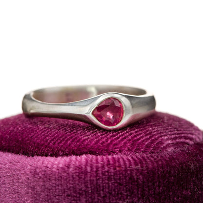 Pear Pink Sapphire Sideways Bezel Sterling Silver Ring, Ready to Ship Ring Ready To Ship by Nodeform