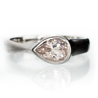 Pear Pink Morganite Sideways Tear Drop Bezel Solitaire Engagement Ring Platinum Ring by Nodeform