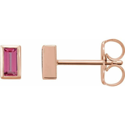 Pink Tourmaline Bezel-set Baguette Gold or Platinum Stud Earrings Earrings by Nodeform