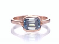 Emerald Cut Blue Moissanite Fold 14k Rose Gold Solitaire Engagement Ring, Ready to Ship