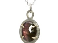 Rose cut Light Pink/Olive Tourmaline Charm Pendant Necklace in Sterling Silver and 14k gold , Ready to ship