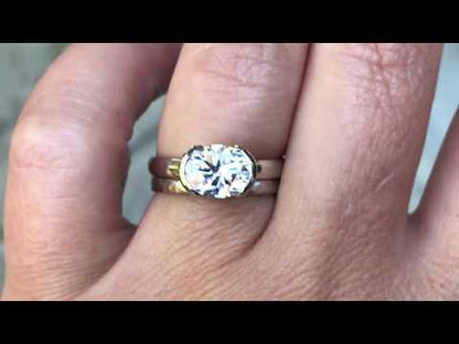 Sideways Oval Moissanite Ring Half Bezel Halley Solitaire Engagement Ring