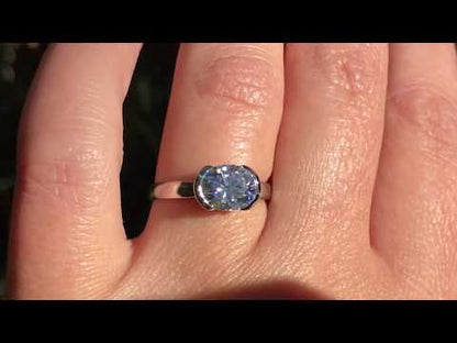 Sideways Oval Moissanite Ring Half Bezel Halley Solitaire Engagement Ring