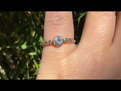 Moissanite, Diamond or White Sapphire & Graduated Champagne Diamond Bezel Engagement Ring