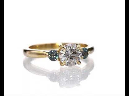 Tracy - Three Stone Diamond Prong Set Engagement Ring with Alexandrite Side Stones