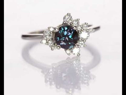 Lydia - Prong Set Accented Side Cluster /Halo Engagement Ring - Setting only