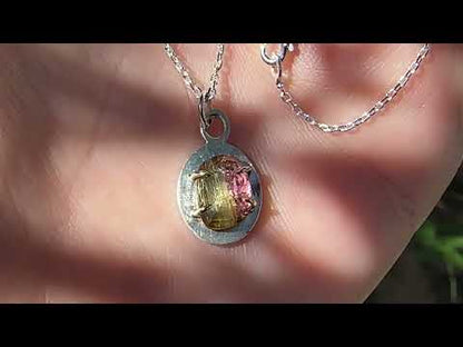 Rose cut Light Olive/Pink Tourmaline Charm Pendant Necklace in Sterling Silver and 14k gold , Ready to ship