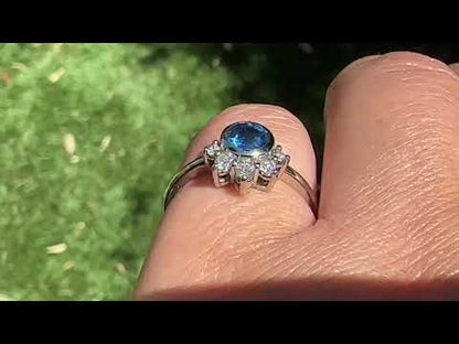 Juno - Bezel Set Round Blue Sapphire Engagement Ring with Half Halo