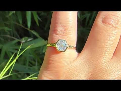 Hexagon Bezel Signet Solitaire Engagement Ring - Setting only