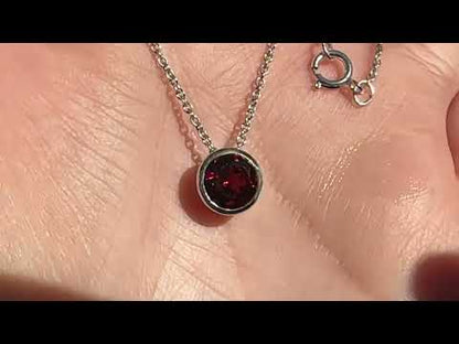 Round Garnet Sterling Silver Slide Pendant Necklace, Ready to Ship