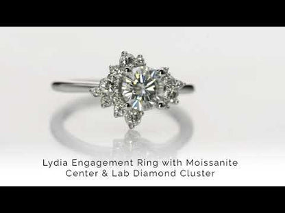 Lydia - Prong Set Accented Side Cluster /Halo Engagement Ring - Setting only