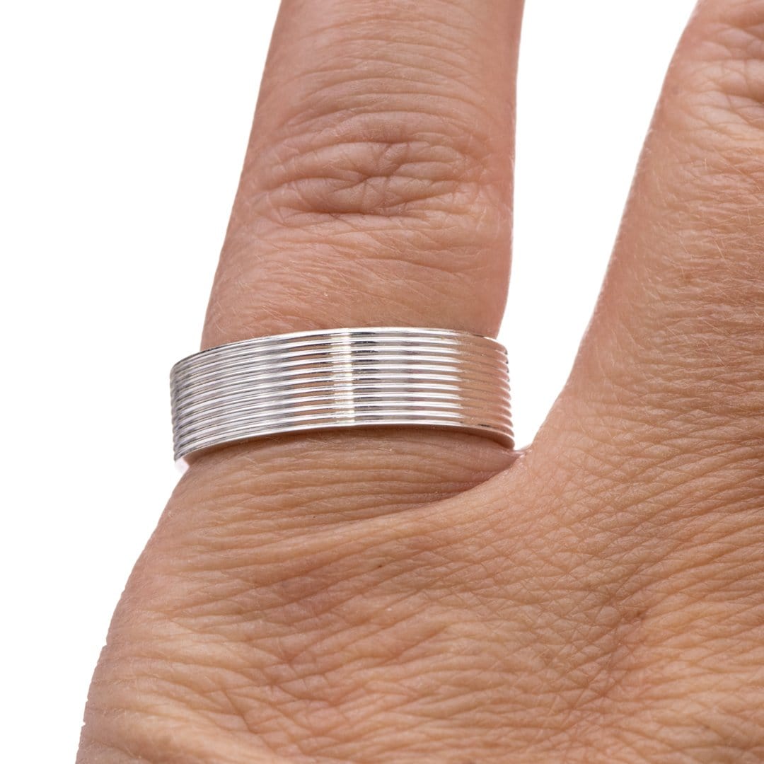 Ridged Textured Comfort-fit Sterling Silver Wedding Band size 6.75 to 7 Ring Ready To Ship by Nodeform