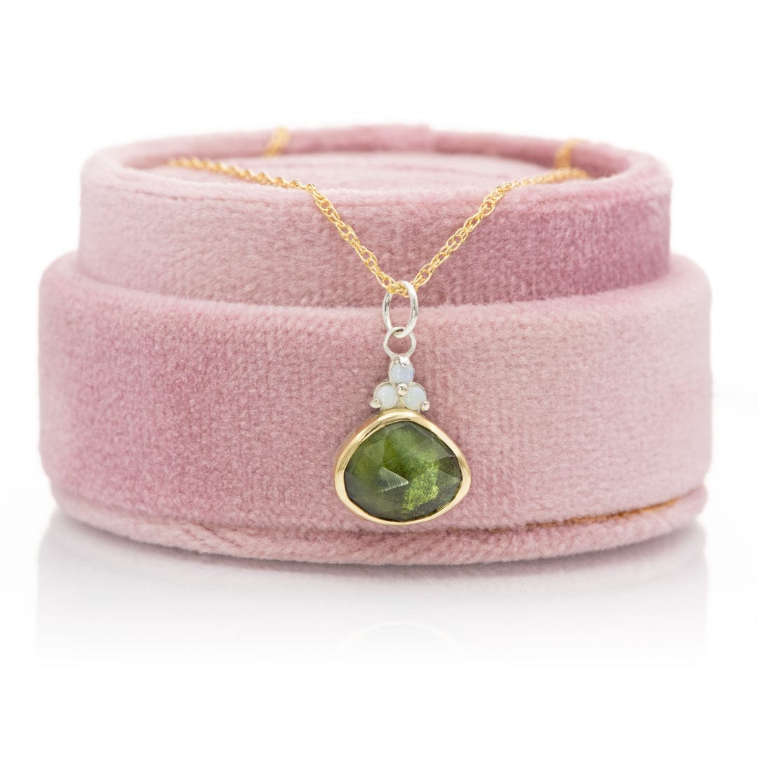 Rose cut Green Tourmaline & Opal Pendant Necklace in Sterling Silver and 18k gold , Ready to ship Necklace / Pendant by Nodeform