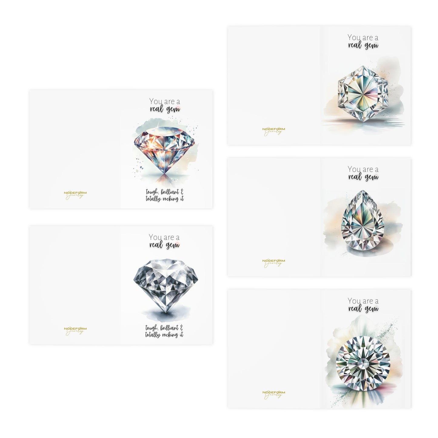 Watercolor Diamond Print Folded Cards - Set of 5