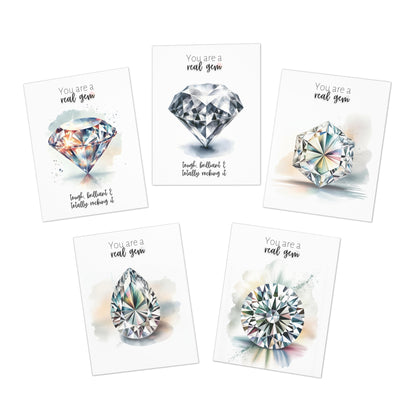 Watercolor Diamond Print Folded Cards - Set of 5