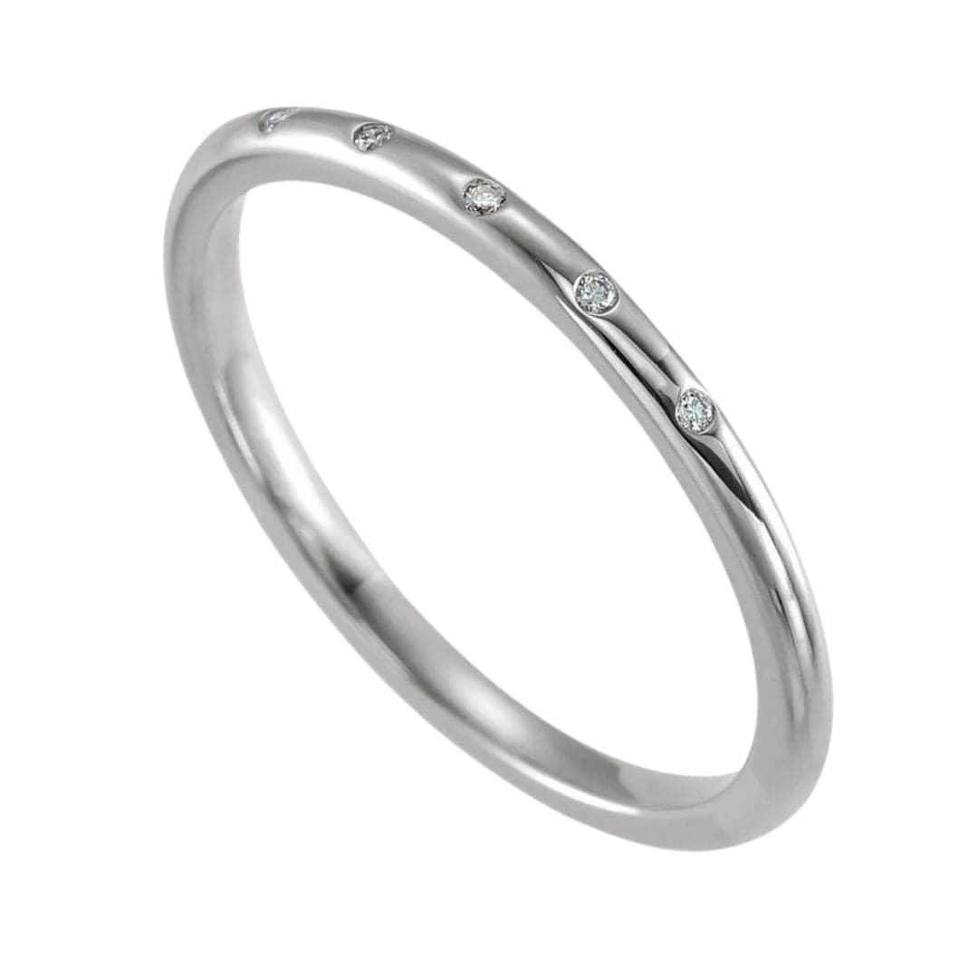 Skinny Thin Wedding Band With 5 Flush Set tiny Diamonds Ring by Nodeform