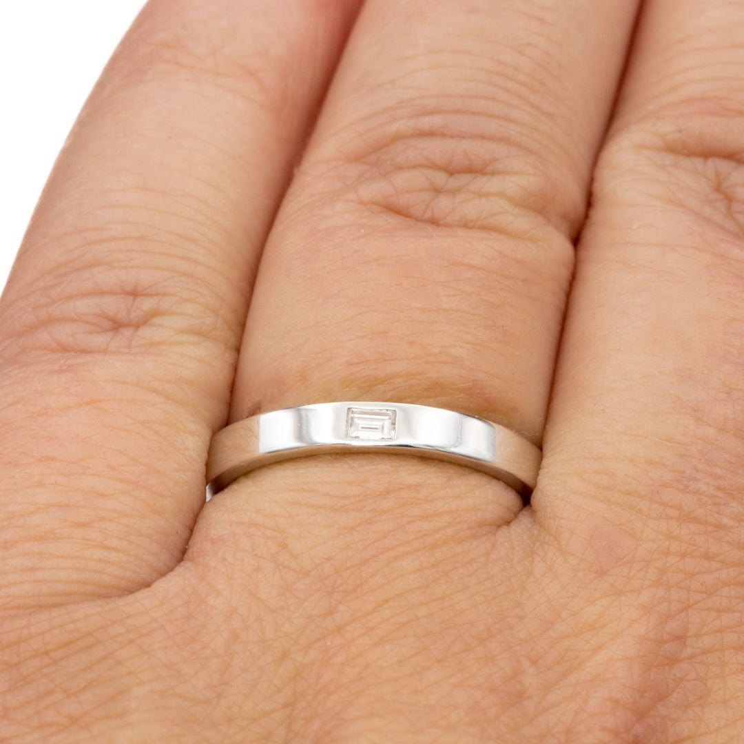 Baguette Diamond Simple Flat Sterling Silver Wedding Ring Band, Ready to Ship Ring by Nodeform