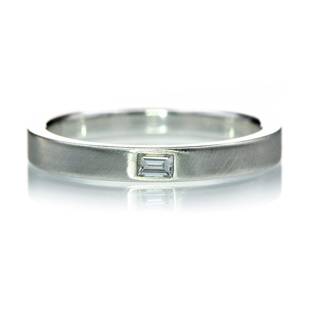 Ethical Sustainable Baguette Diamond Simple Flat Sterling Silver Wedding Ring Band, Ready to Ship