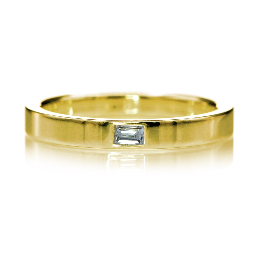 Baguette Diamond Simple Flat Wedding Ring Band 14K Yellow Gold Ring by Nodeform