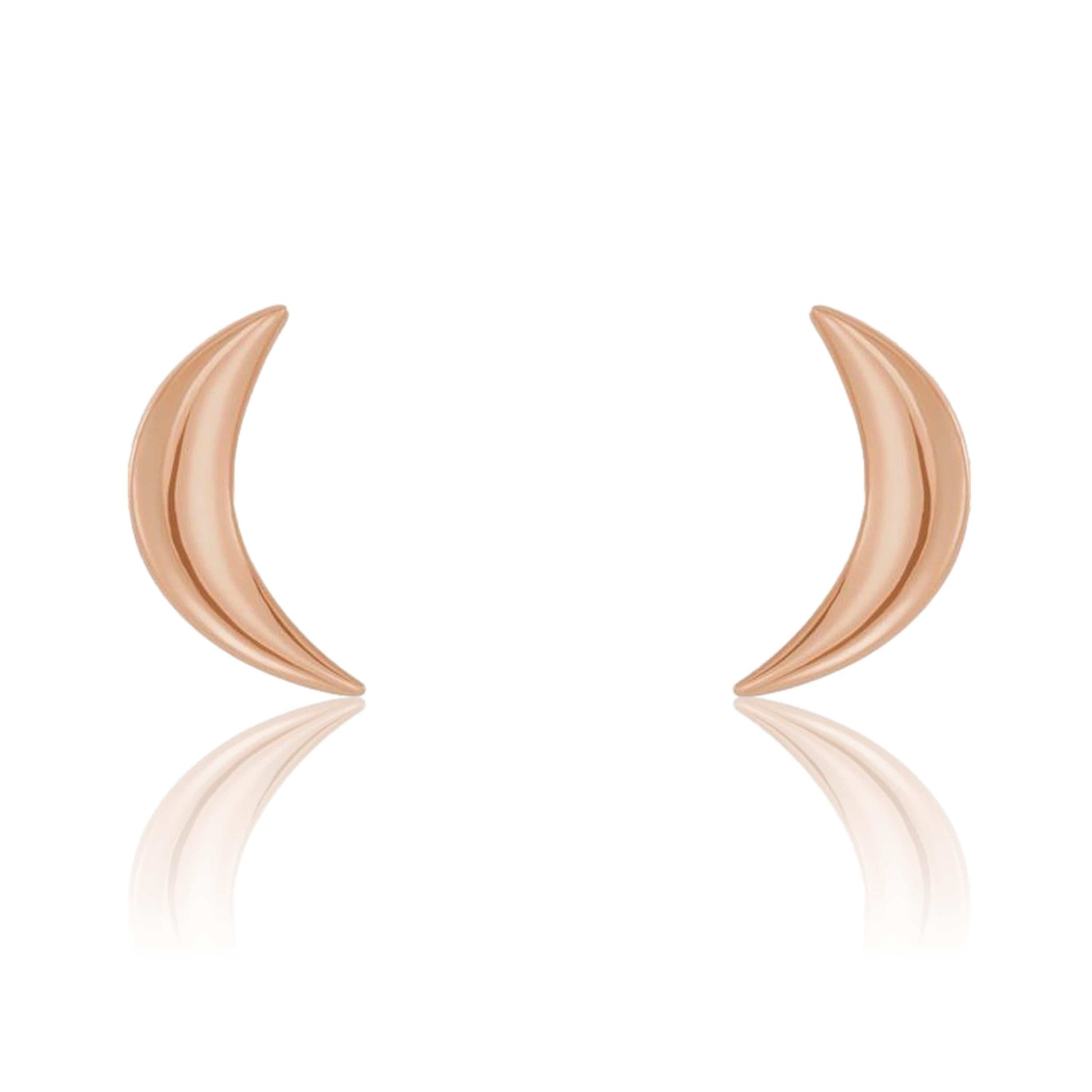 Crescent Moon Stud Earrings 14k Rose Gold Earrings by Nodeform