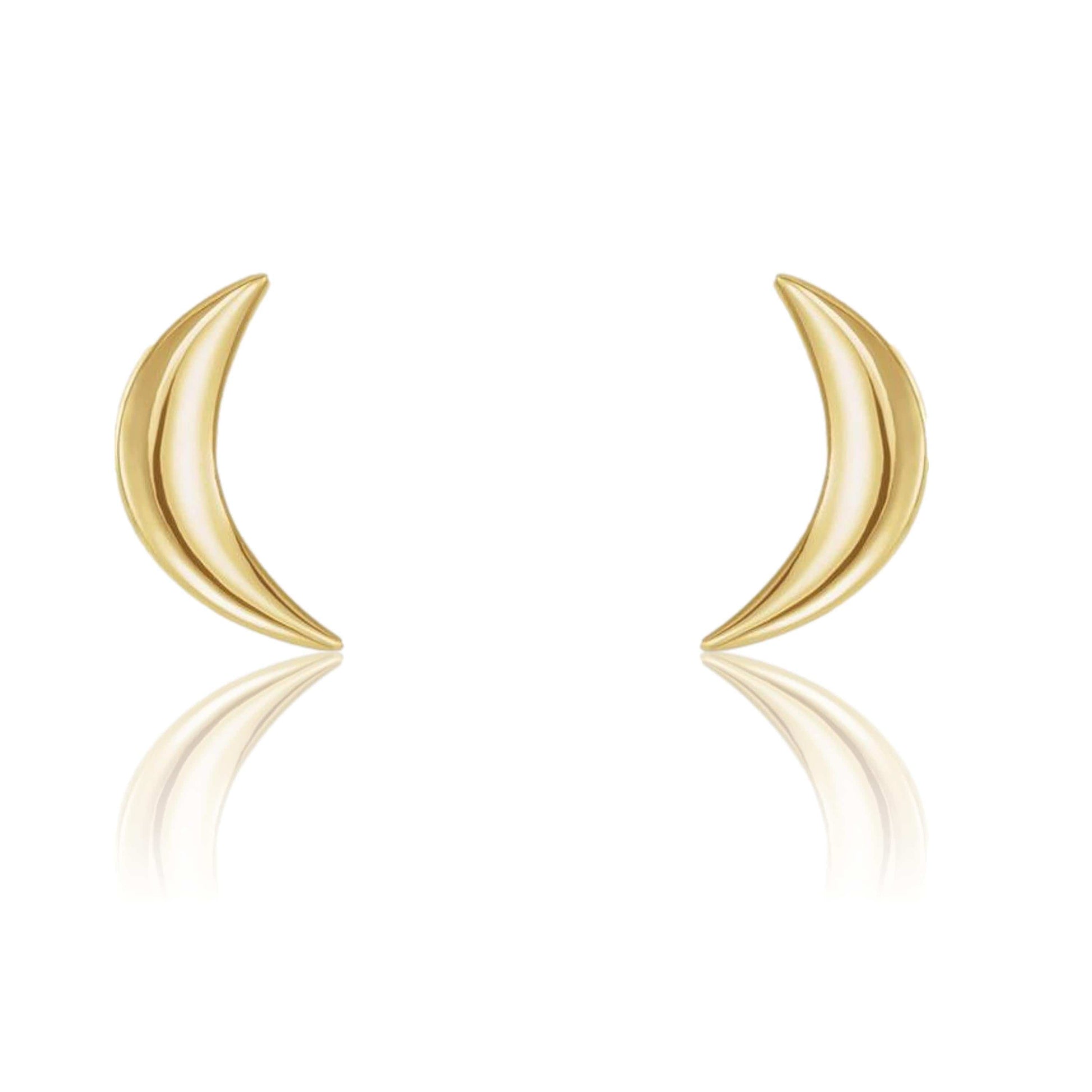 Crescent Moon Stud Earrings 14k Yellow Gold Earrings by Nodeform