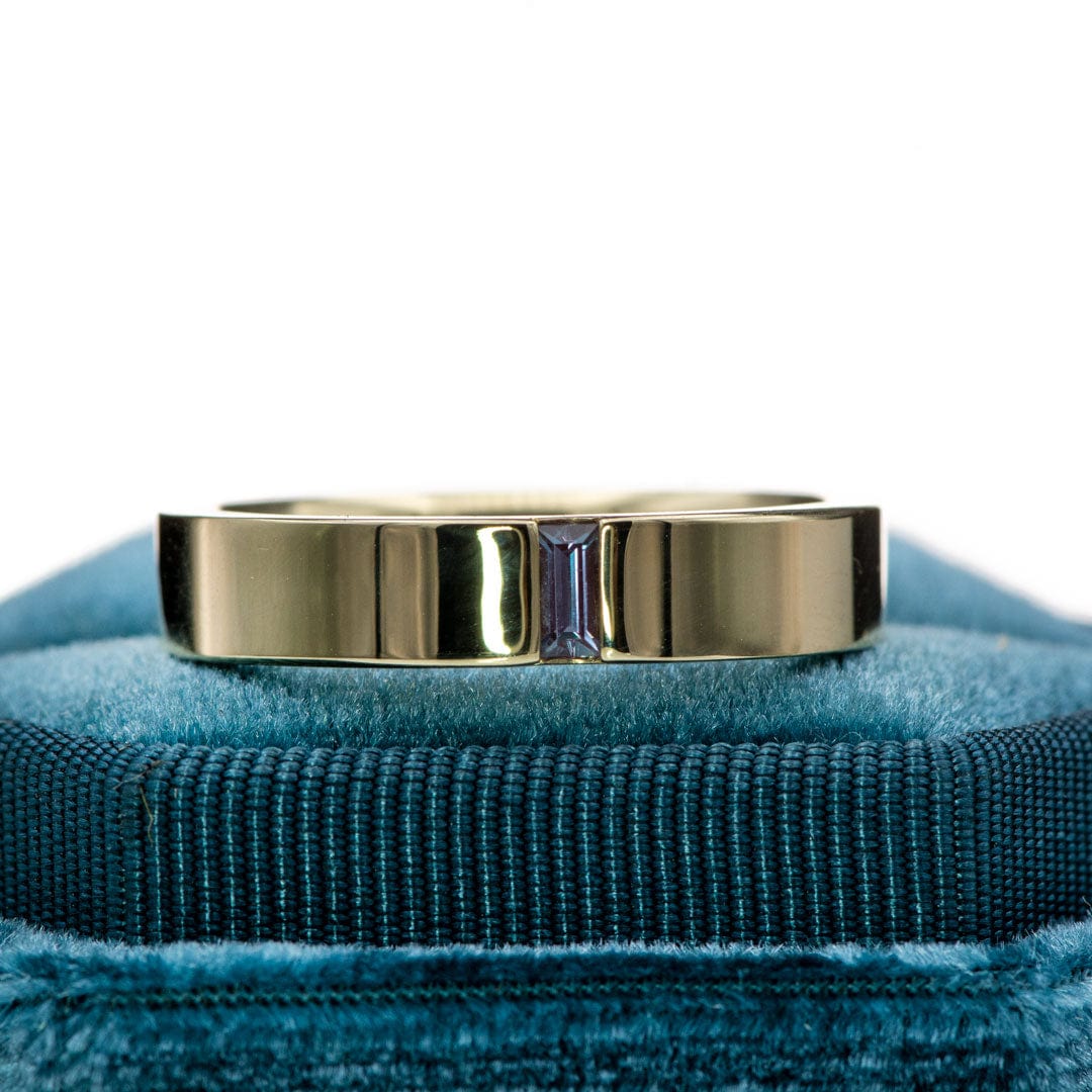 Simple Channel Set Lab Created Baguette Alexandrite Men's Wedding Band, Comfort Fit Ring by Nodeform