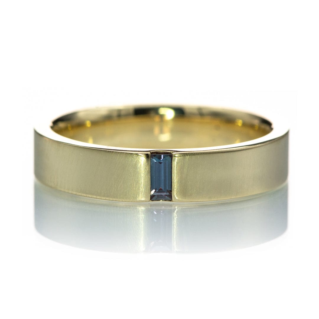 Simple Channel Set Lab Created Baguette Alexandrite Men's Wedding Band, Comfort Fit 14K Yellow Gold Ring by Nodeform