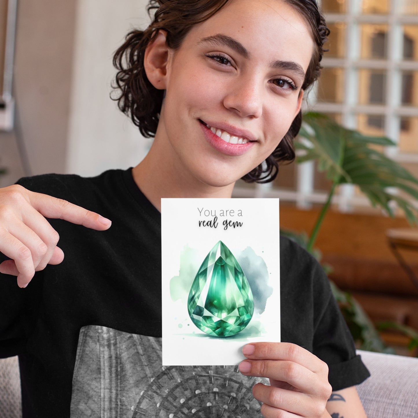 You are a real Gem | Watercolor Pear Emerald Greeting Card