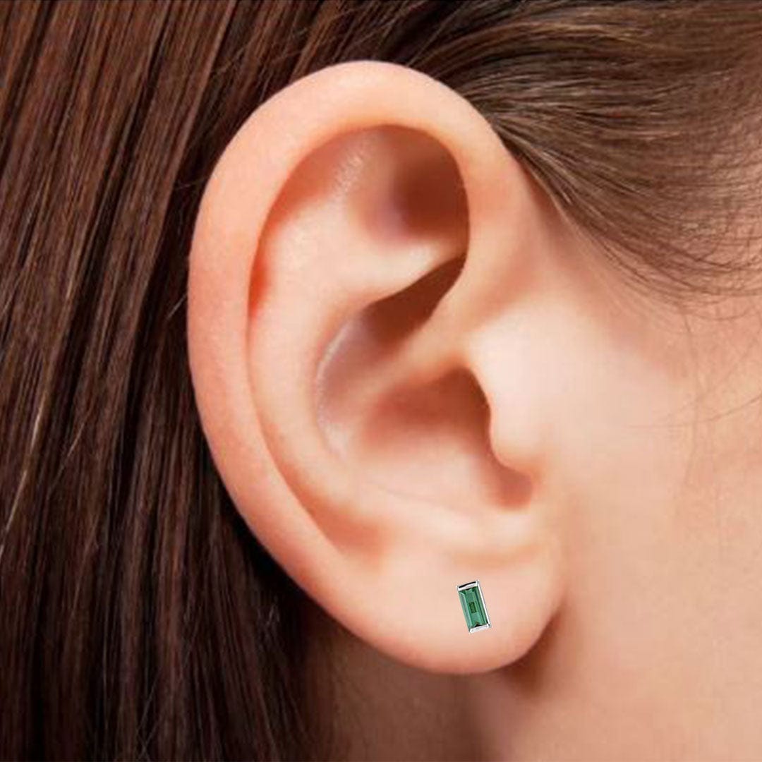 Channel-set Emerald Baguette Gold or Platinum Stud Earrings Earrings by Nodeform