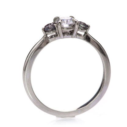 Tracy - Three Stone Diamond Prong Set Engagement Ring with Alexandrite Side Stones Ring by Nodeform