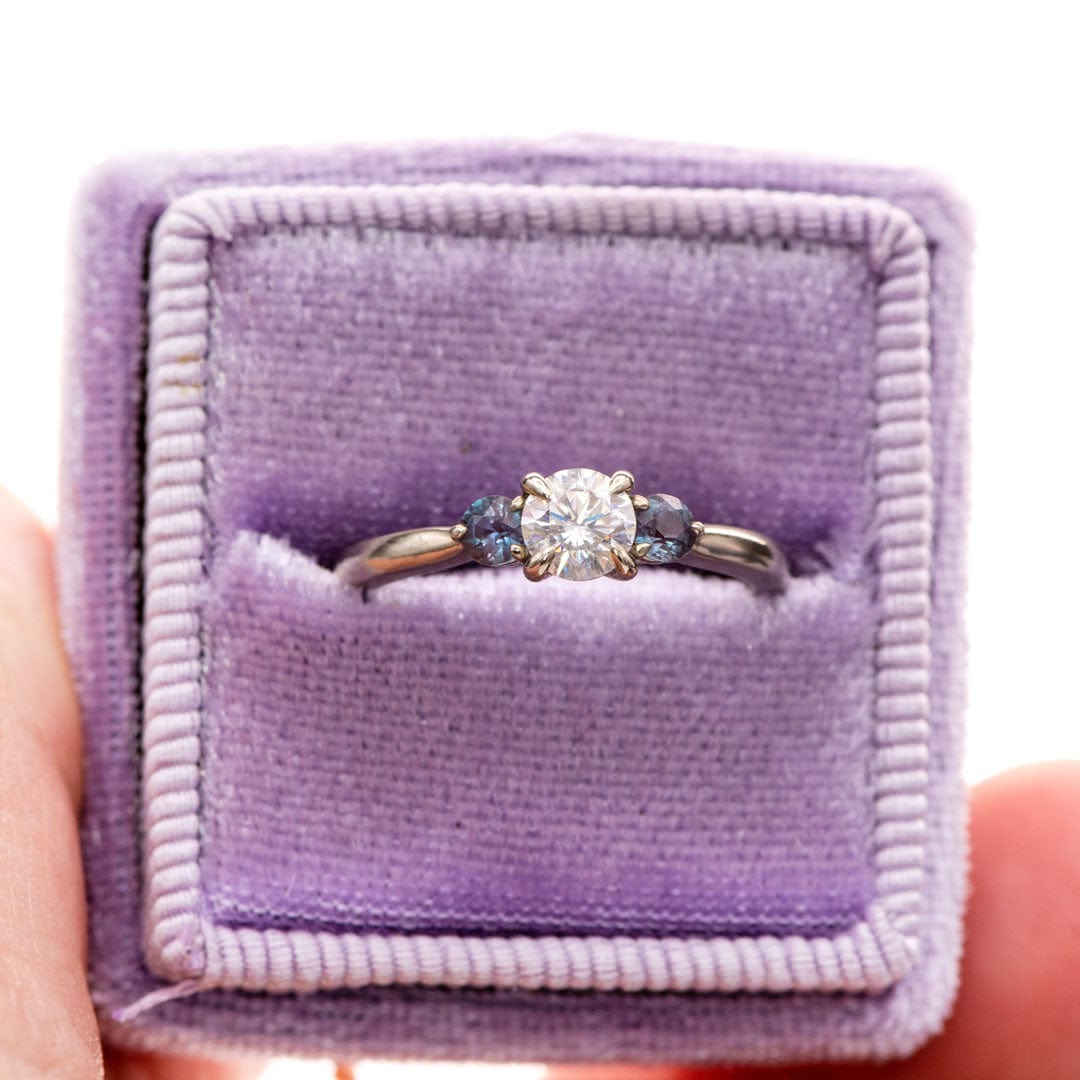 Tracy - Three Stone Diamond Prong Set Engagement Ring with Alexandrite Side Stones Ring by Nodeform