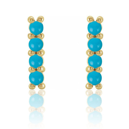 Turquoise Bar Studs Gold or Platinum Earrings 14k Yellow Gold Earrings by Nodeform