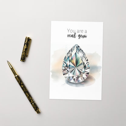 You are a real Gem | Watercolor Pear Cut Diamond Folded Card