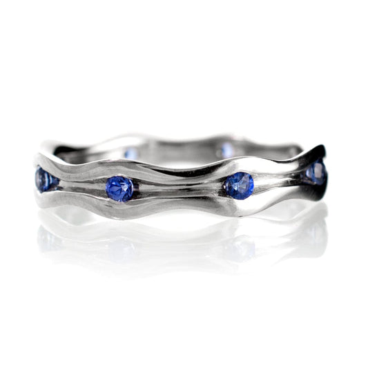 Wave Sapphire Eternity Wedding Ring Platinum Ring by Nodeform