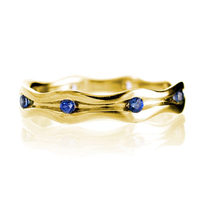 Wave Sapphire Eternity Wedding Ring 14k Yellow Gold Ring by Nodeform