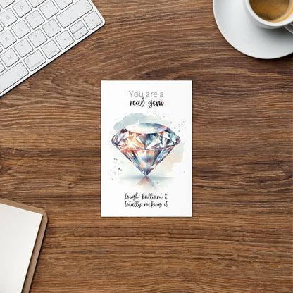 "You are a real gem" Watercolor Diamond Print Folded  Card Cards by Nodeform