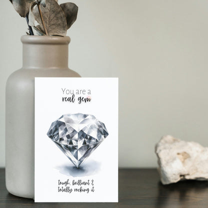 "You are a Gem Card," Watercolor Precious Diamond Printed Card by Nodeform