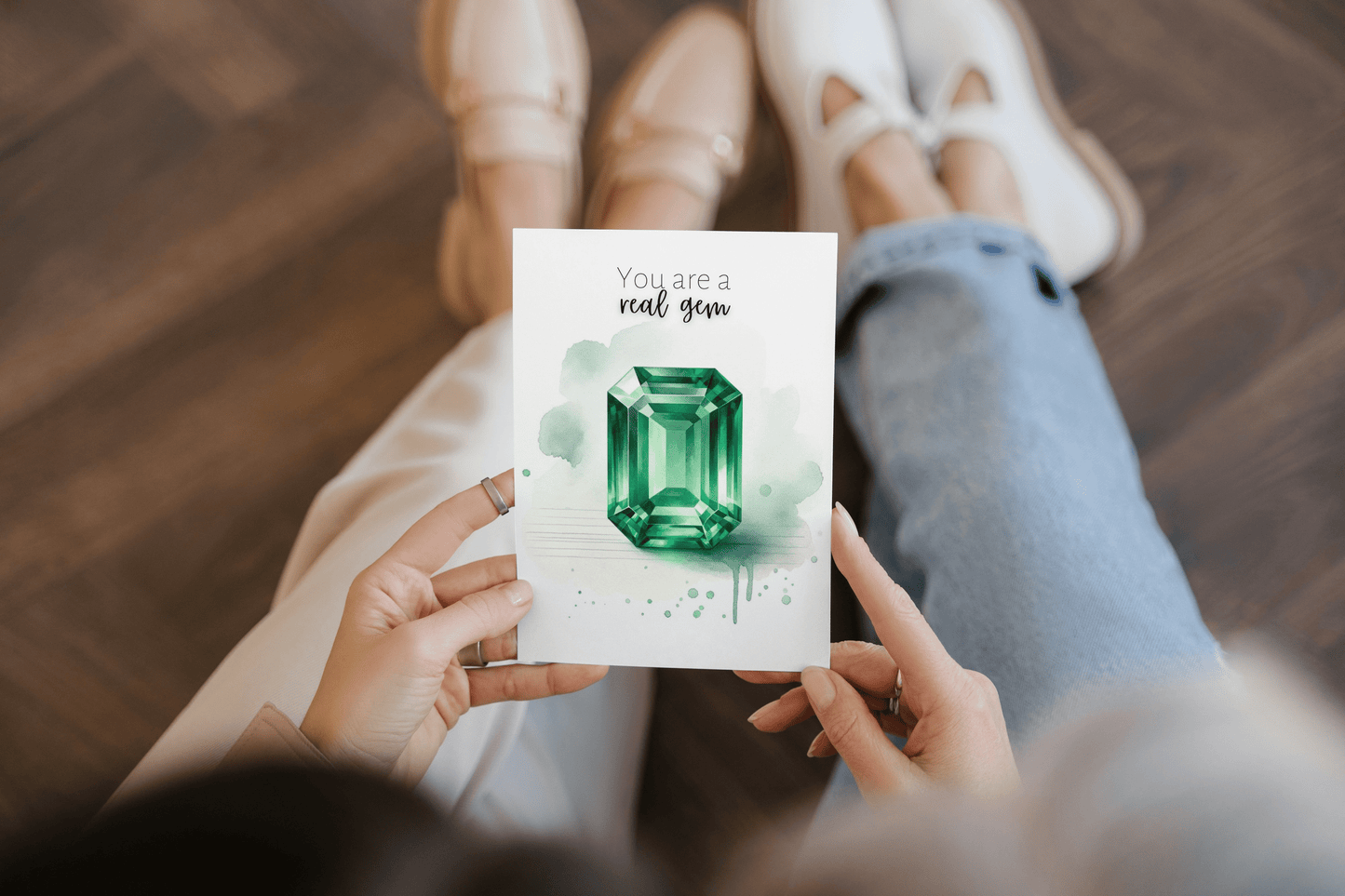 "You are a real Gem" Watercolor Emerald Folded Card Cards by Nodeform