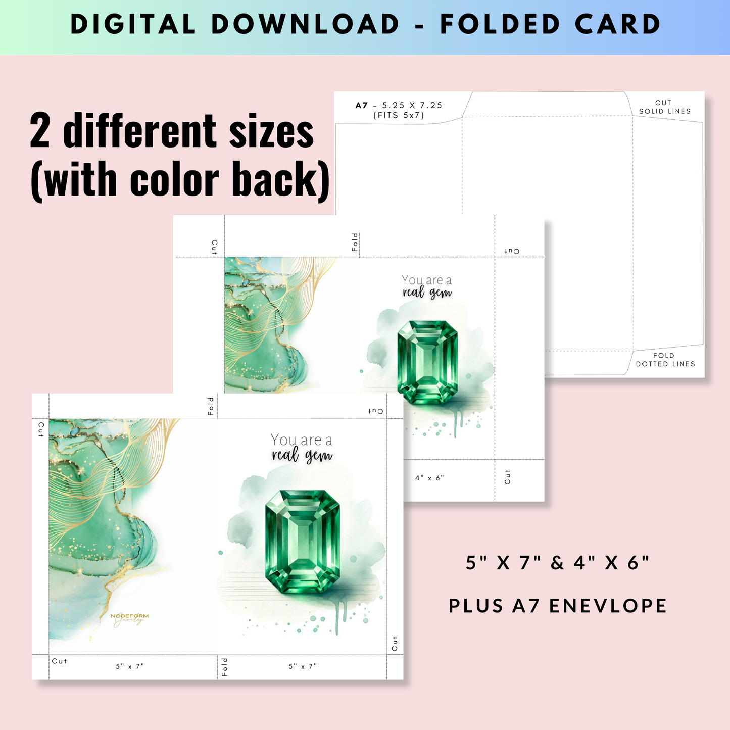 You are a real Gem | Watercolor Emerald Folded Card