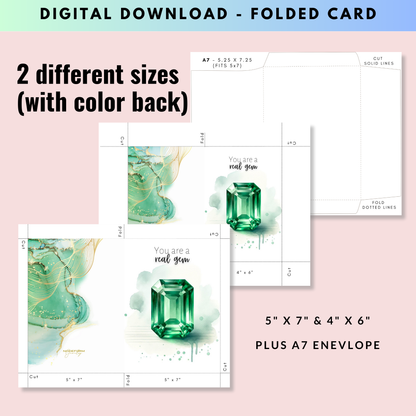 You are a real Gem | Watercolor Emerald Folded Card