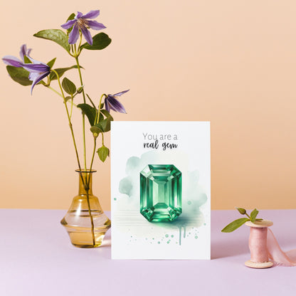 You are a real Gem | Watercolor Emerald Folded Card