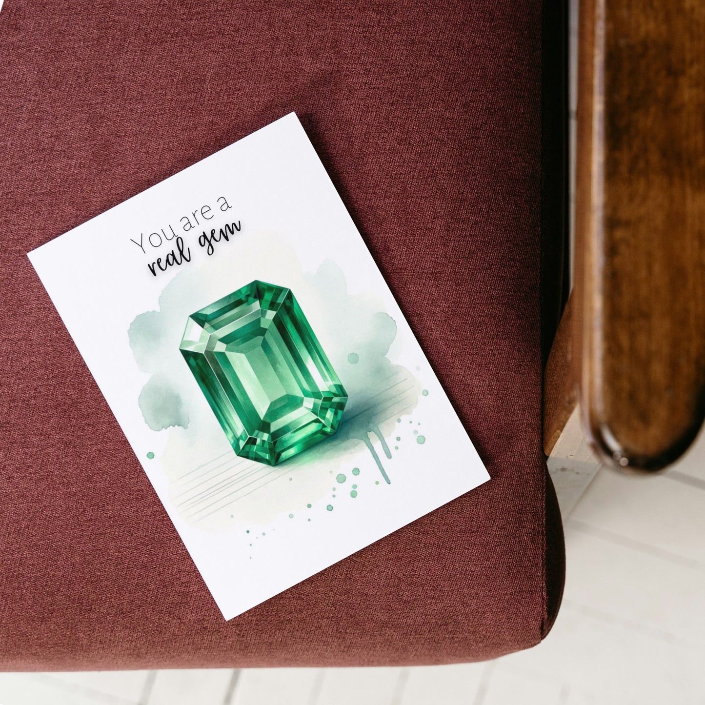 You are a real Gem | Watercolor Emerald Folded Card