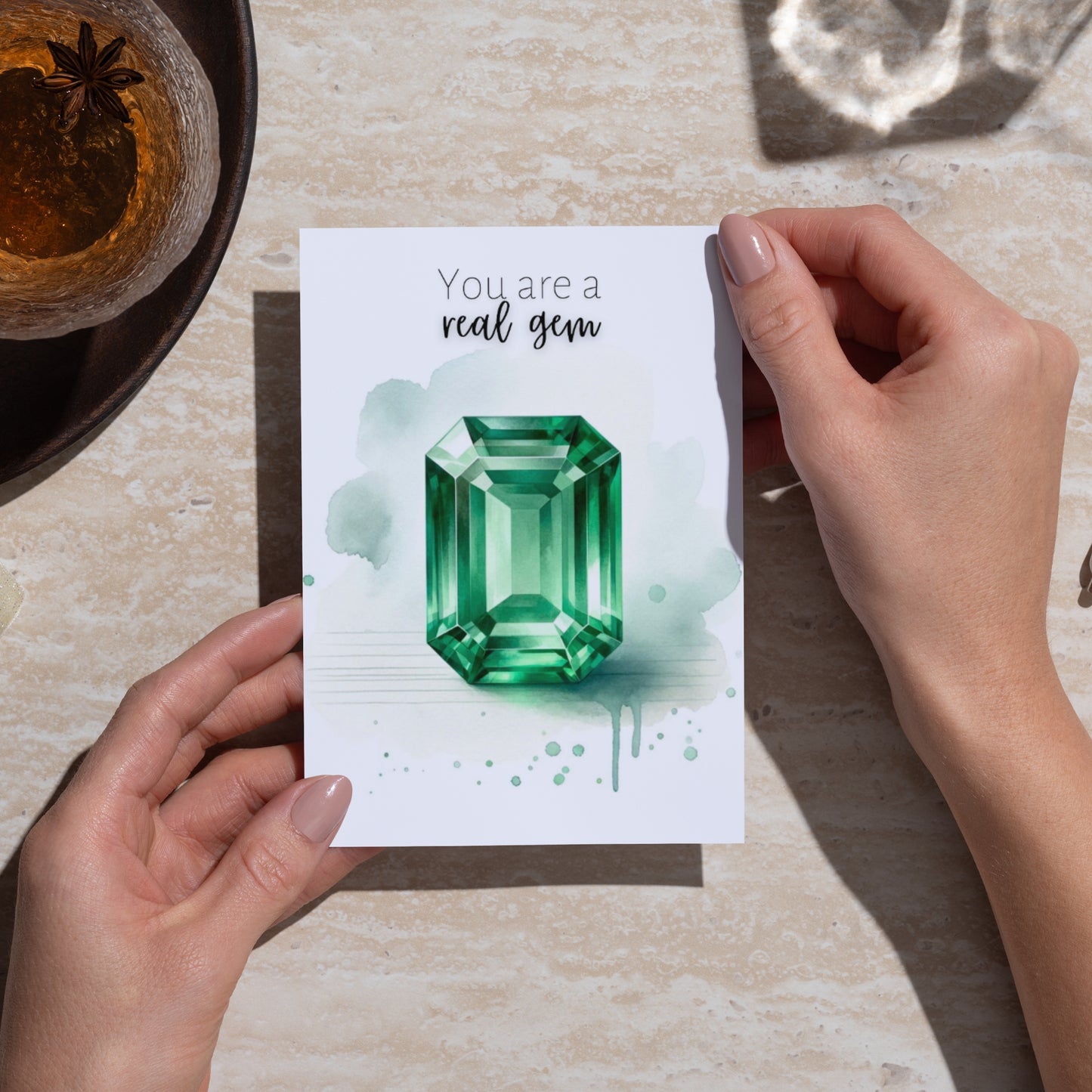 You are a real Gem | Watercolor Emerald Folded Card